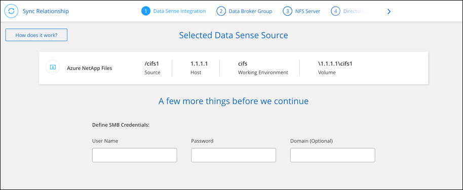 Capture d’écran affichant la page intégration de détection de données qui s’affiche après le démarrage d’une nouvelle synchronisation directement à partir de Cloud Data Sense.