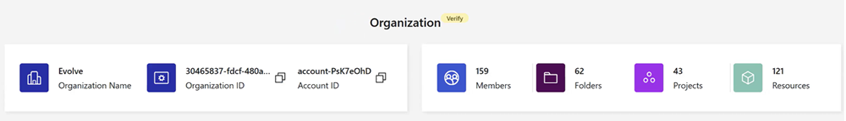 Capture d'écran de la page Organisation montrant le bouton Vérifier à côté du titre de la page.