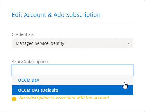 Une capture d’écran qui montre la possibilité de sélectionner plusieurs abonnements Azure lors de la sélection d’un compte de fournisseur Microsoft Azure.