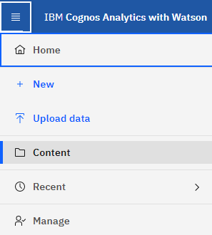 Menu supérieur gauche de Cognos