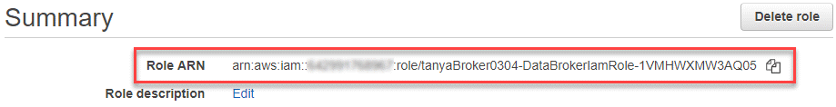 Une capture d'écran de la console AWS IAM montrant un ARN de rôle.