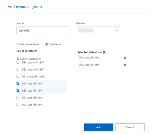 Capture d'écran montrant la page Ajouter des groupes de ressources
