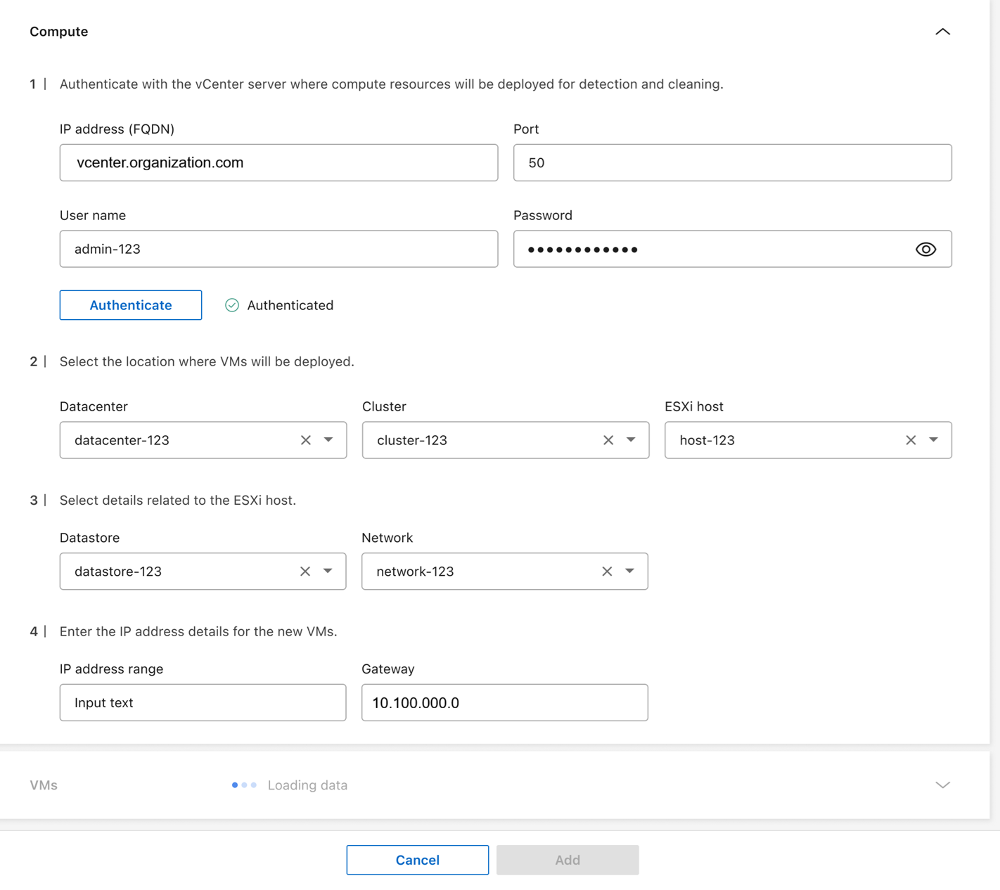 Capture d'écran de l'interface de sélection de ressources de calcul.