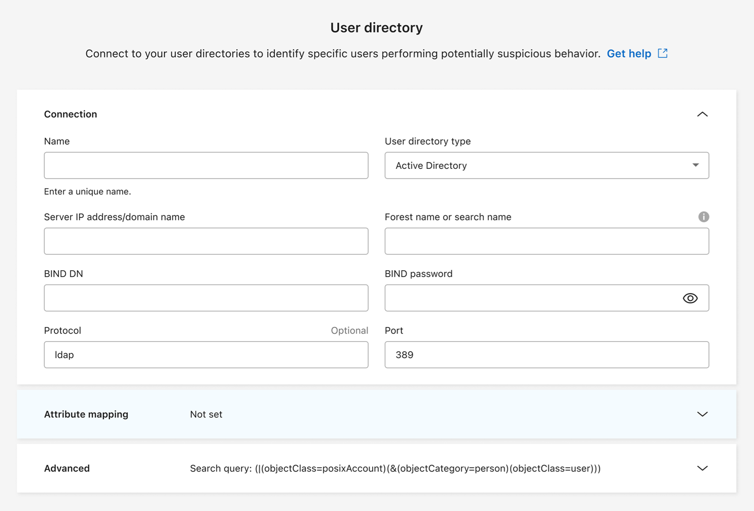 Capture d'écran de la connexion au répertoire utilisateur