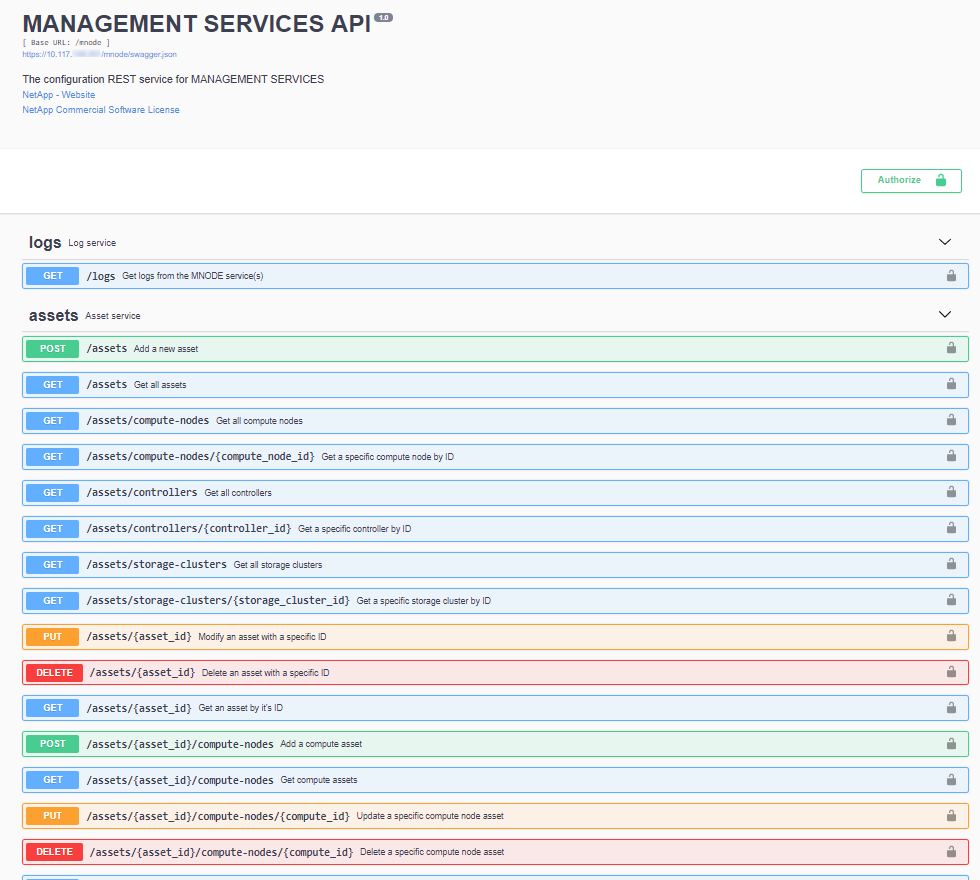 Interface de l’API REST du nœud de gestion