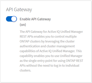 Capture d’écran de la passerelle d’API NetApp AIQ MU UM activée