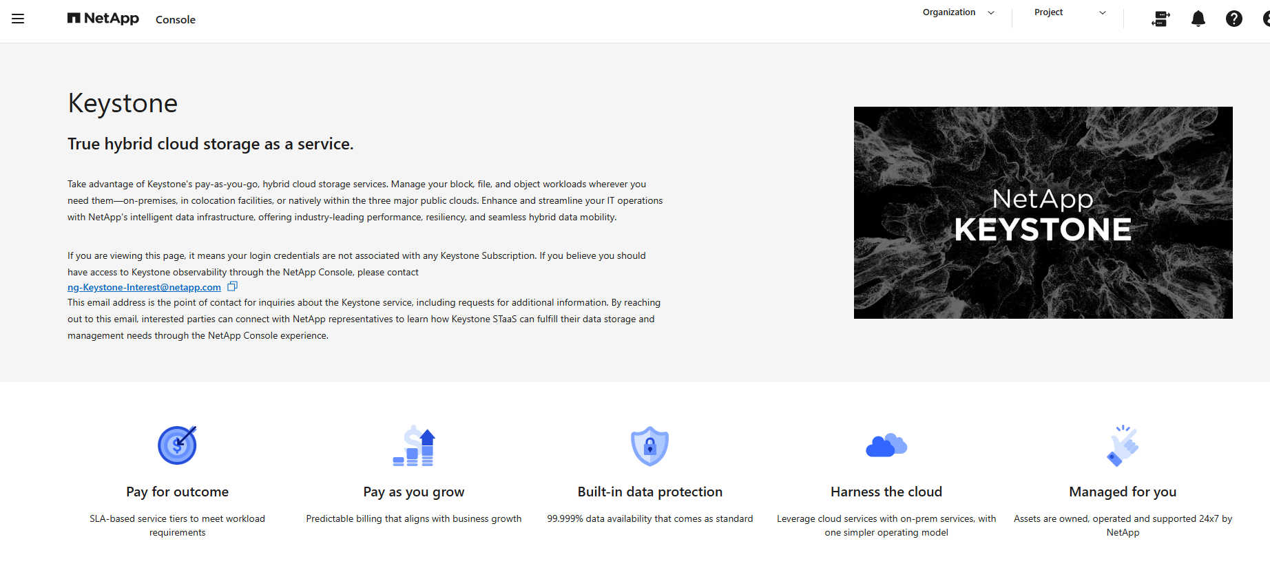 la page du tableau de bord Keystone