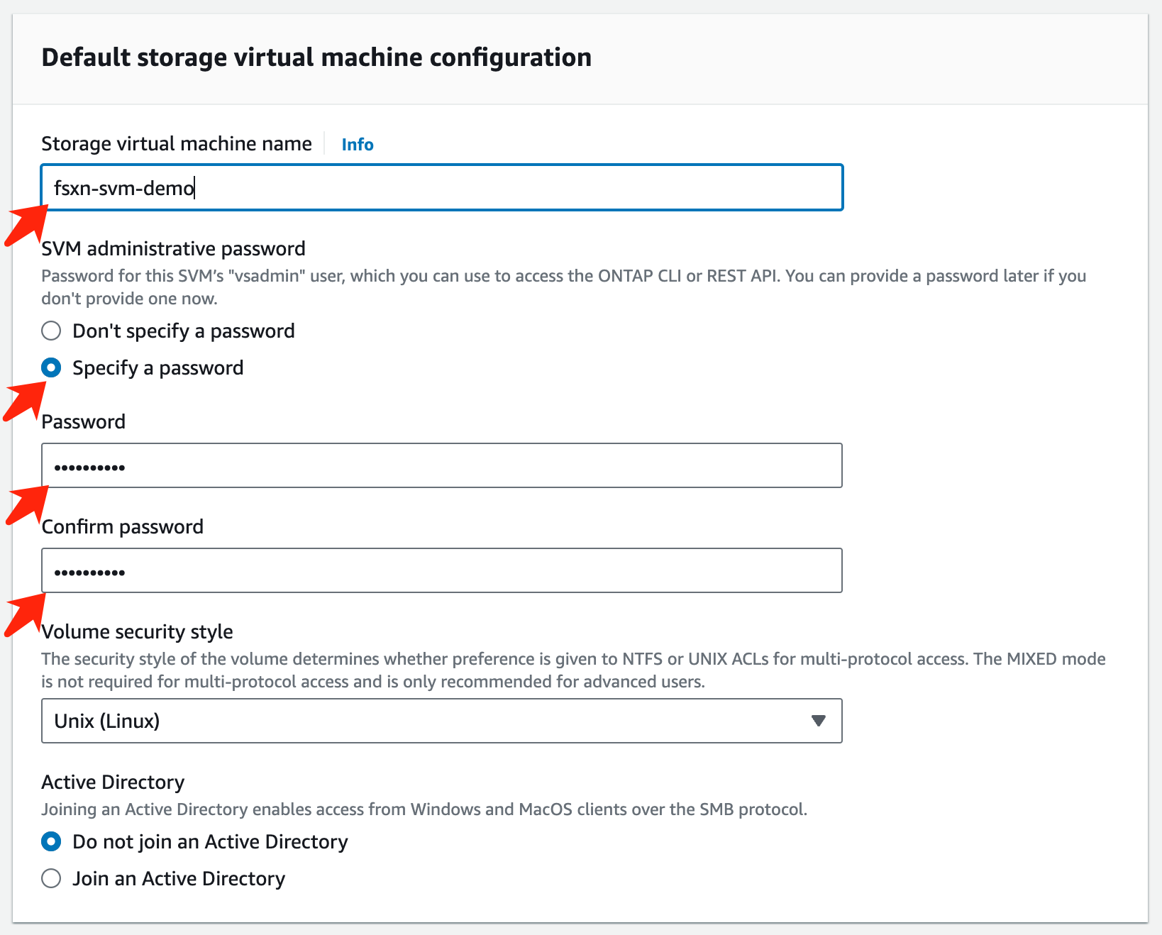 Configuration par défaut de la machine virtuelle de stockage