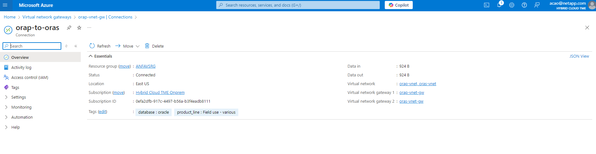Capture d’écran montrant la configuration de l’environnement Azure.