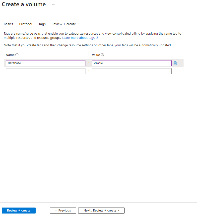 Cette image fournit l'écran de provisionnement du volume ANF à l'aide de la console du portail Azure