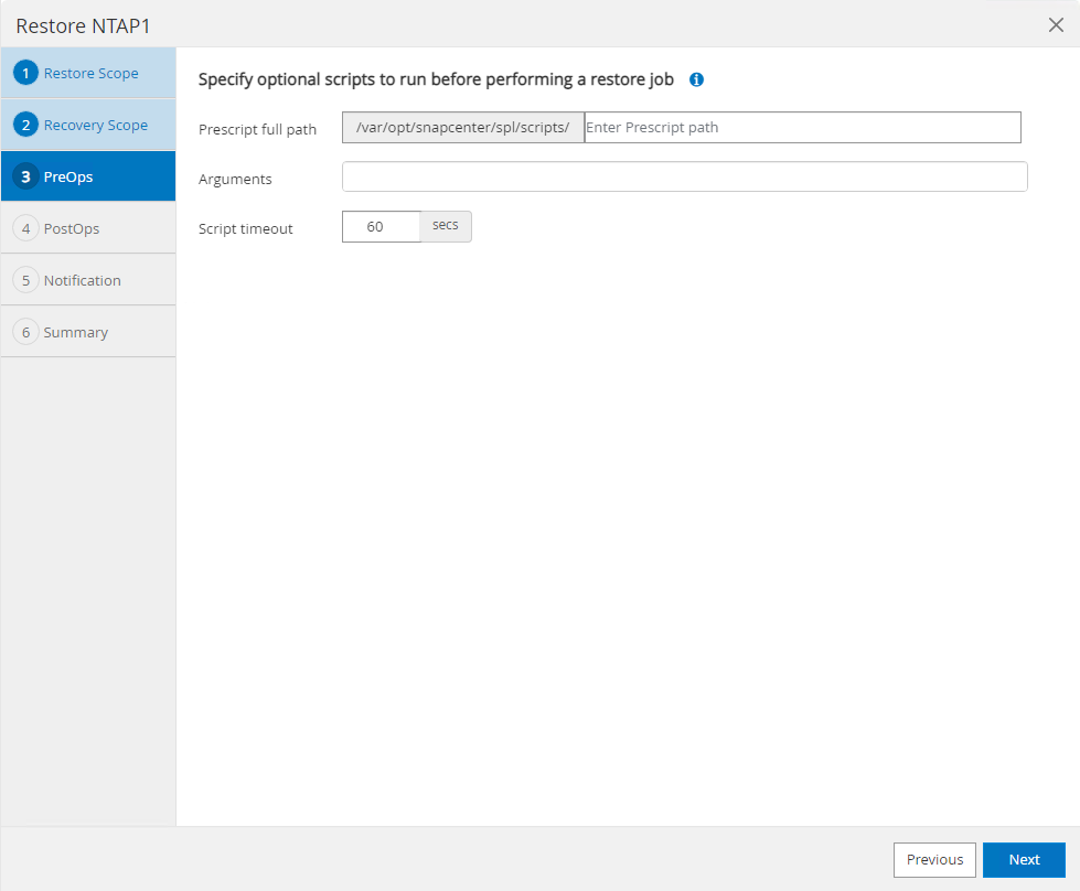 Cette image fournit la restauration de la base de données pour le serveur SnapCenter