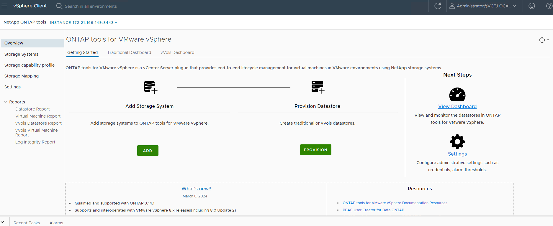 Capture d'écran montrant la configuration de la banque de données vVols .