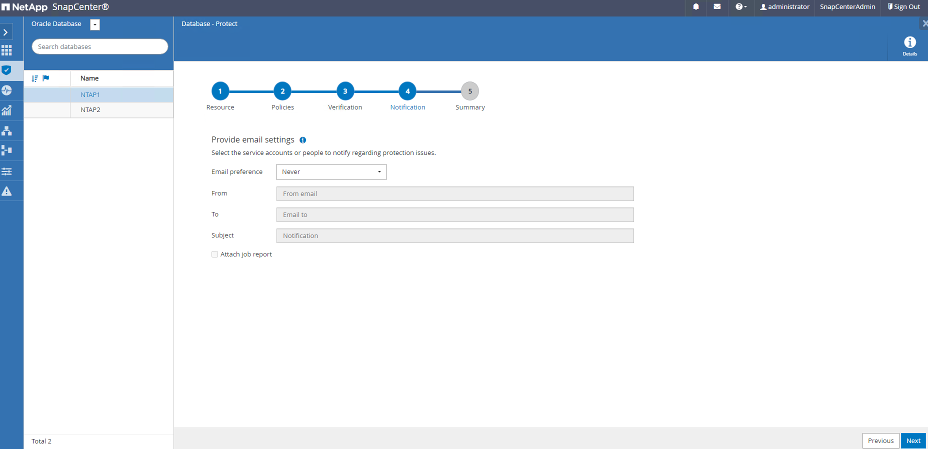 Capture d'écran montrant la configuration de SnapCenter .