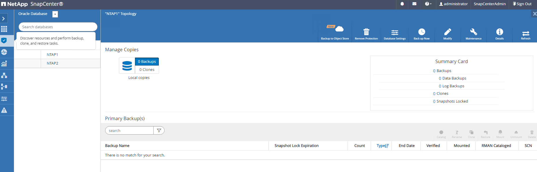 Capture d'écran montrant la configuration de SnapCenter .