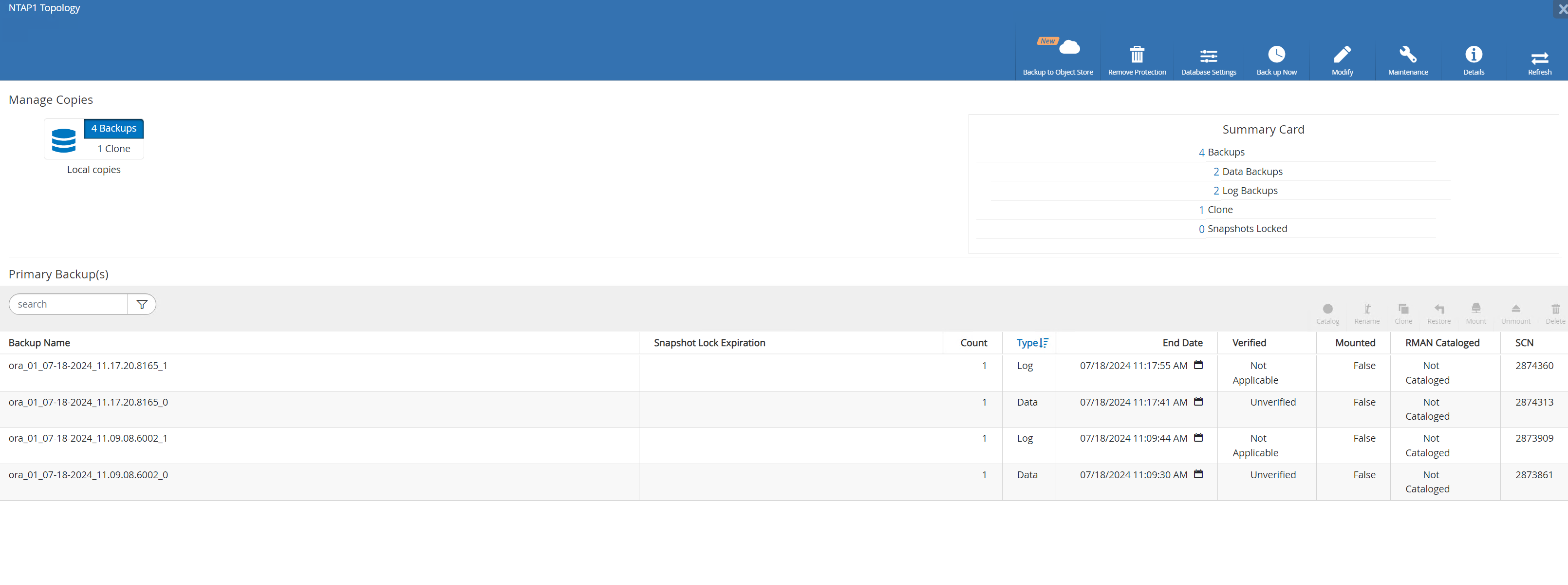 Capture d'écran montrant la configuration de SnapCenter .