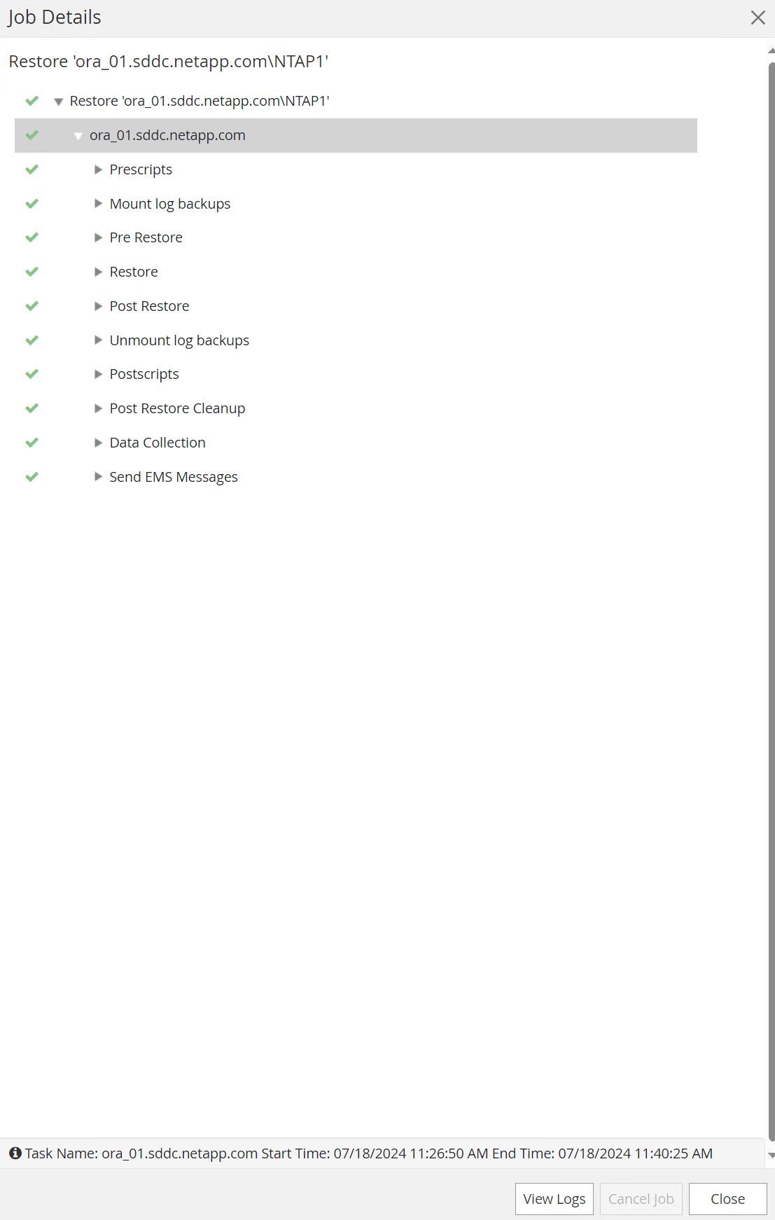 Capture d'écran montrant la configuration de SnapCenter .