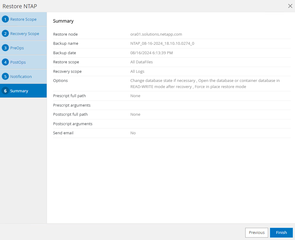 Capture d'écran montrant la configuration de SnapCenter .