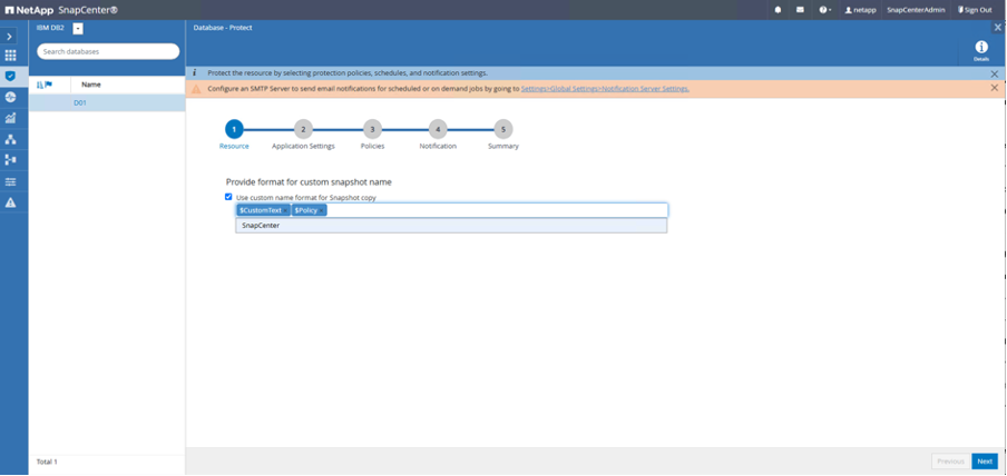 Capture d'écran de la boîte de dialogue configurer le nom de l'instantané