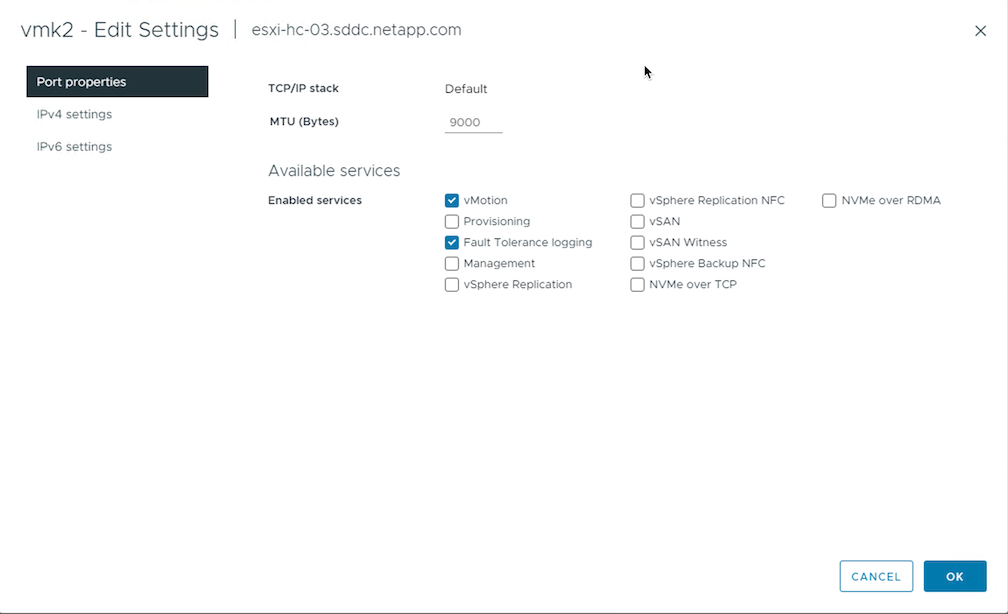 Options de service VMKernel