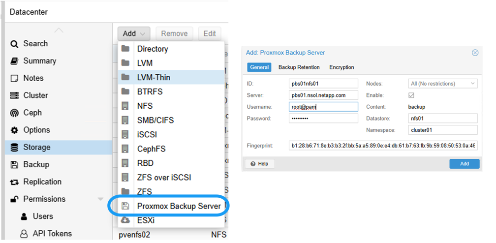 Ajout d'un stockage PBS dans Proxmox VE