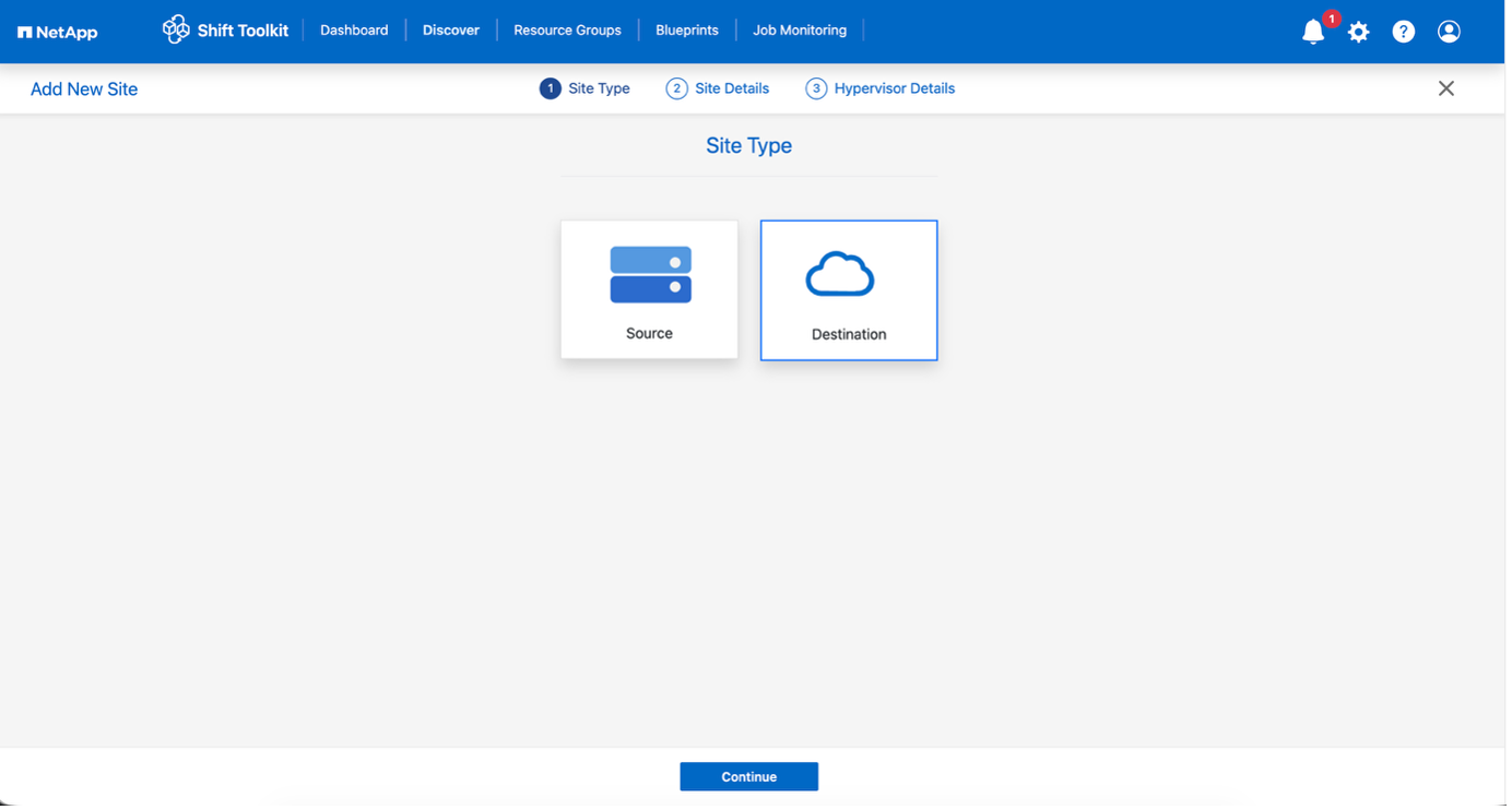 Ajouter le site de destination