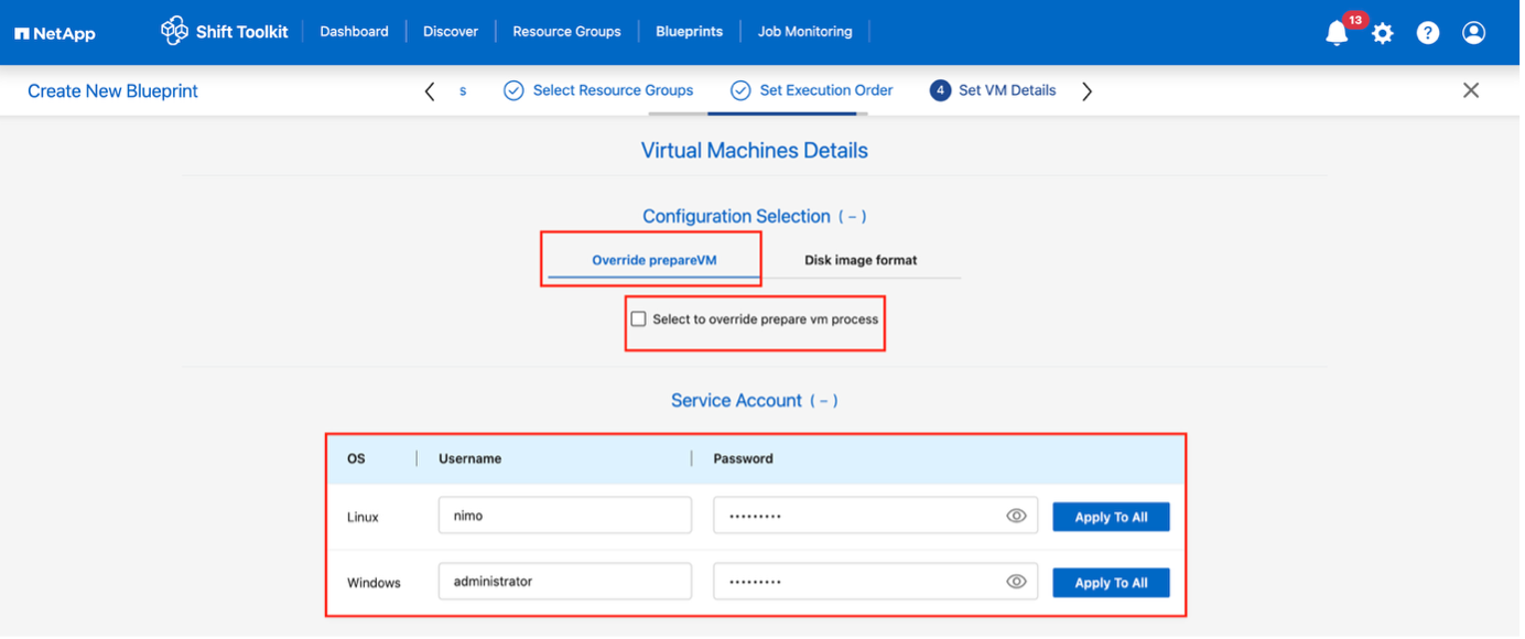 Informations d'identification VM