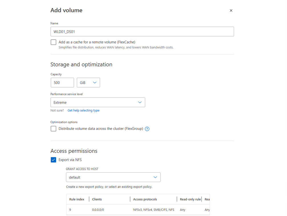 Création de volume NFS avec System Manager