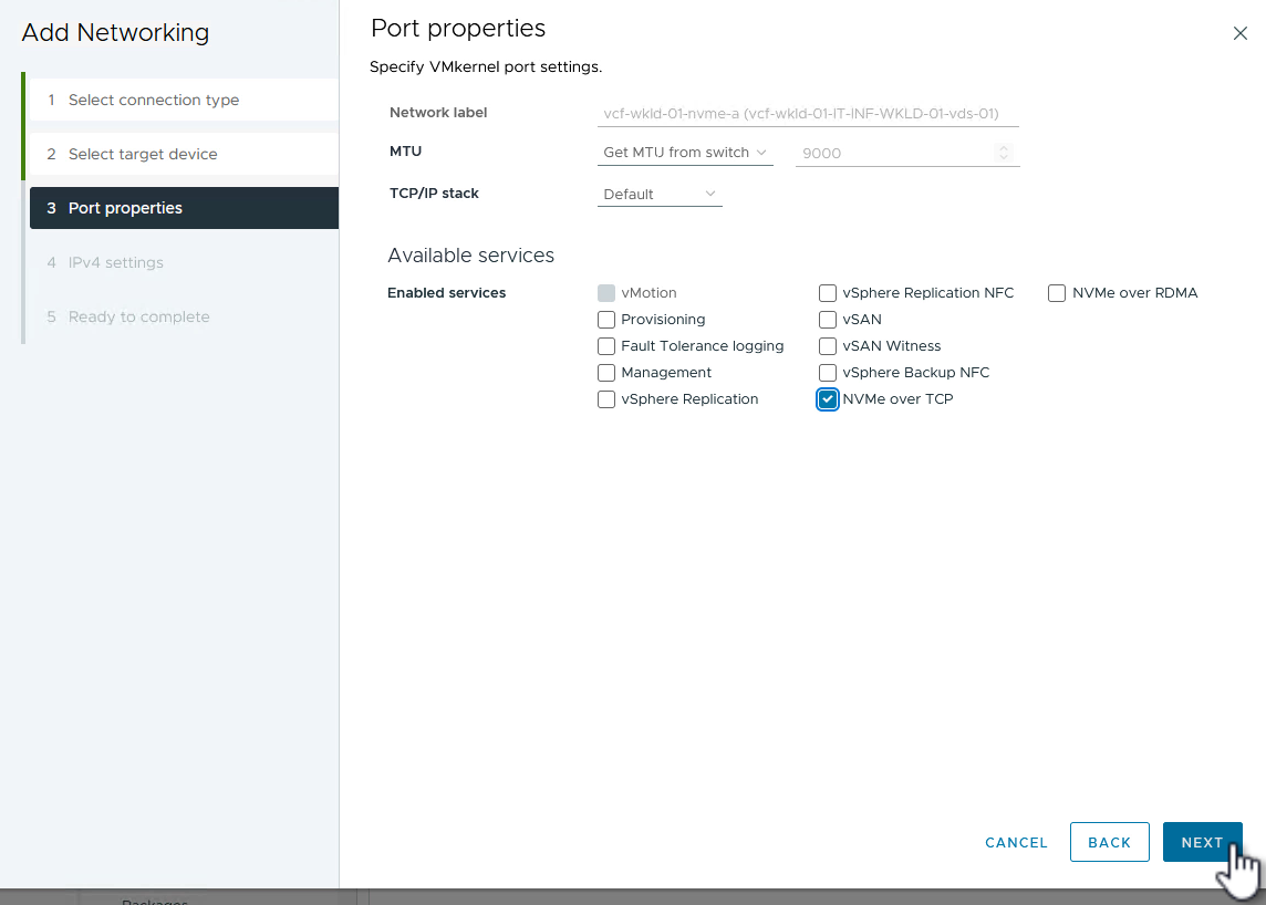 Propriétés du port VMkernel