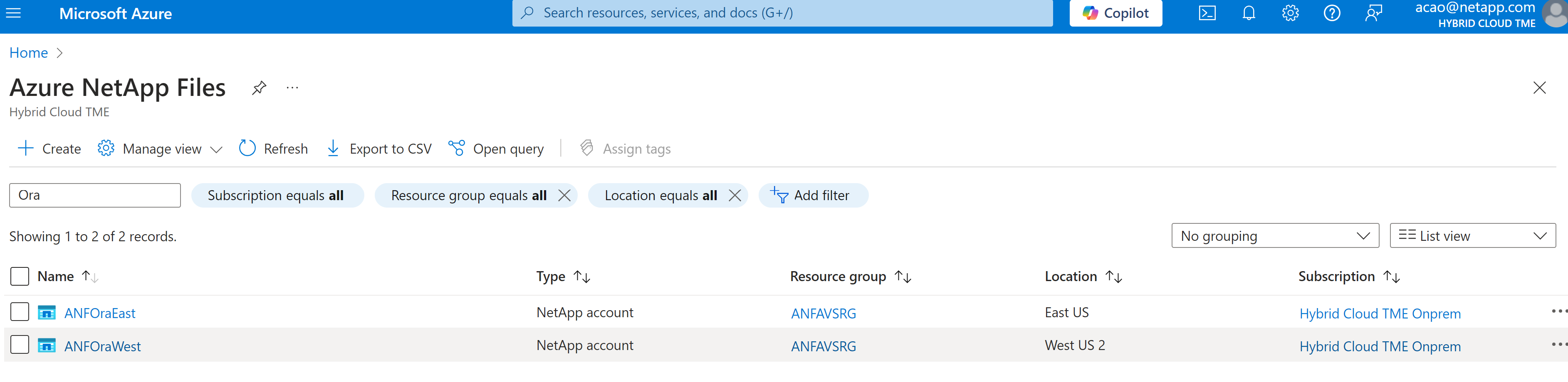 Capture d'écran montrant la configuration de l'environnement Azure.