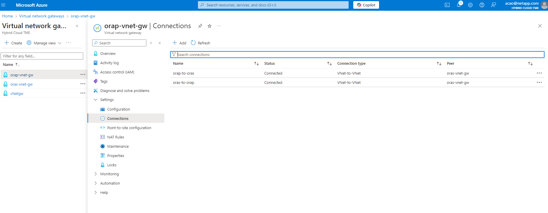 Capture d'écran montrant la configuration de l'environnement Azure.