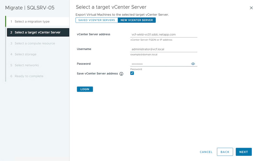 Informations d'identification vCenter