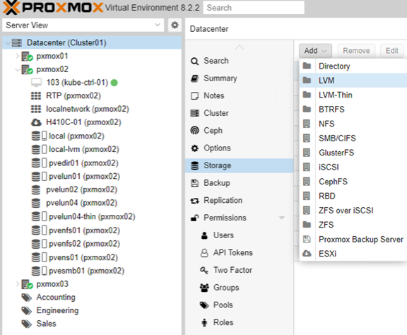 navigation dans le stockage lvm