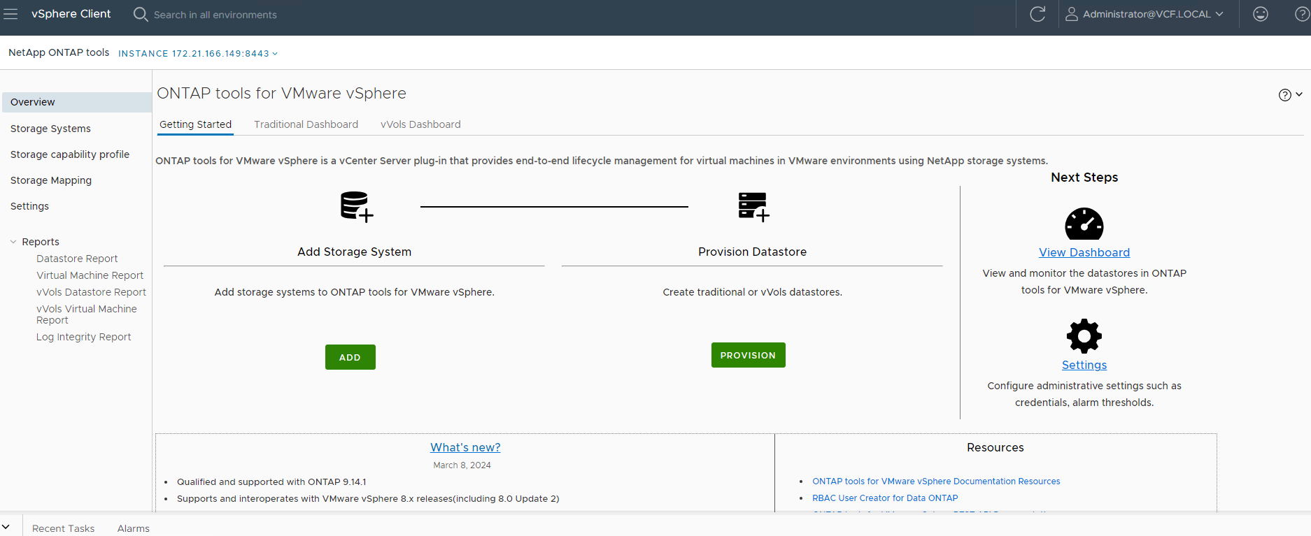 Capture d'écran montrant la configuration du datastore vVols.