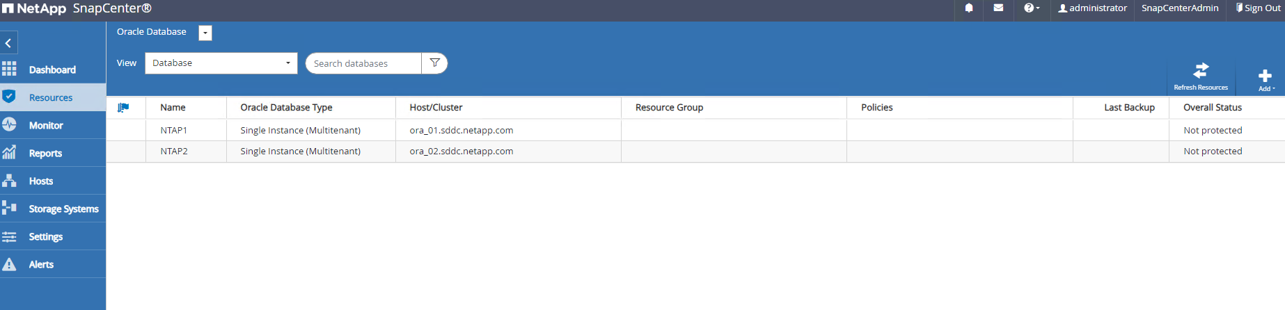 Capture d'écran montrant la configuration SnapCenter.