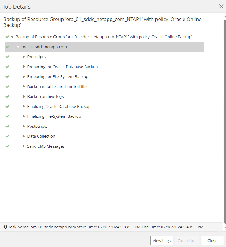 Capture d'écran montrant la configuration SnapCenter.