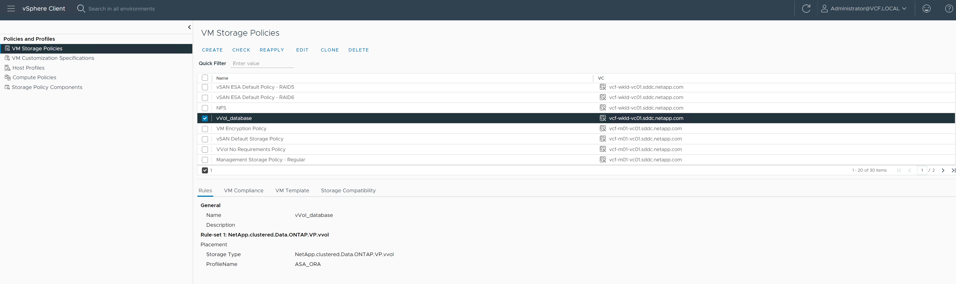 Capture d'écran montrant la configuration d'une stratégie de stockage de machine virtuelle.