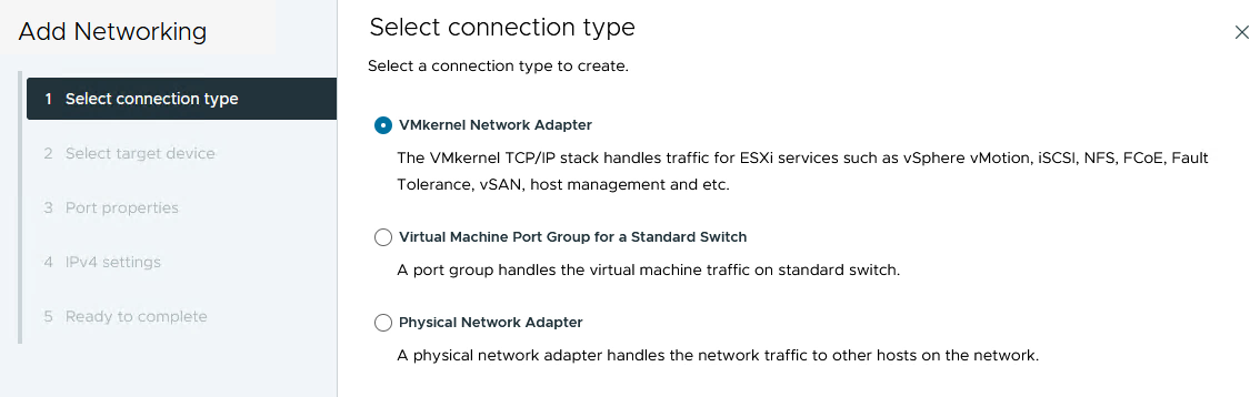 Choisissez VMkernel Network adapter