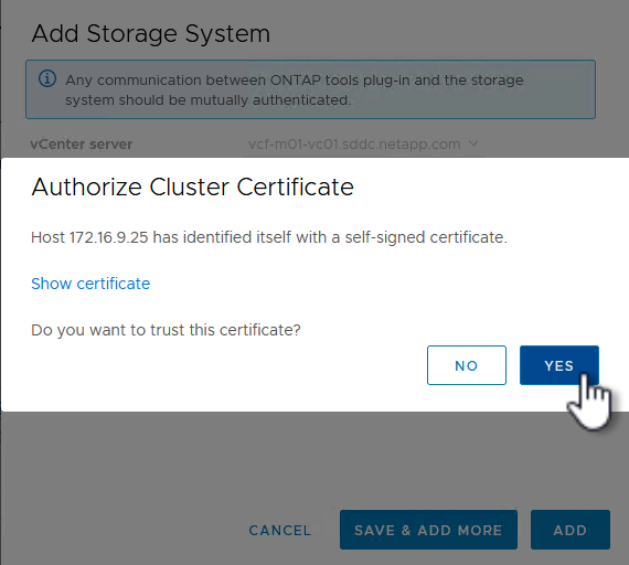 Autoriser le certificat de cluster
