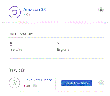 Capture d'écran de l'activation du service Cloud Compliance à partir du panneau Services
