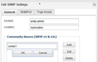 Cette image montre la boîte de dialogue Modifier les paramètres SNMP