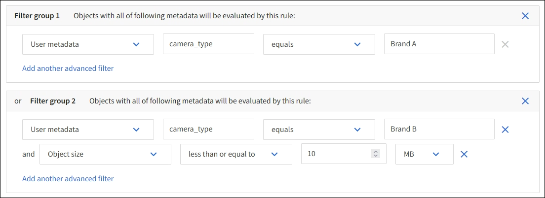 Exemple de filtrage avancé pour les métadonnées utilisateur