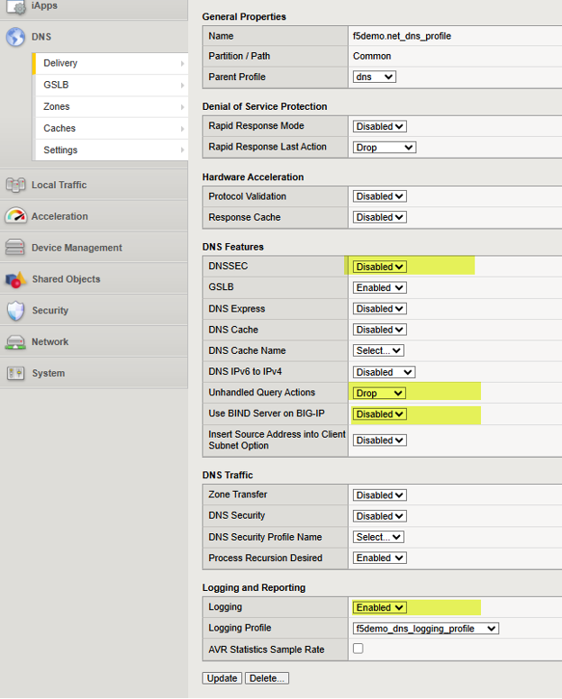 paramètres de profil DNS