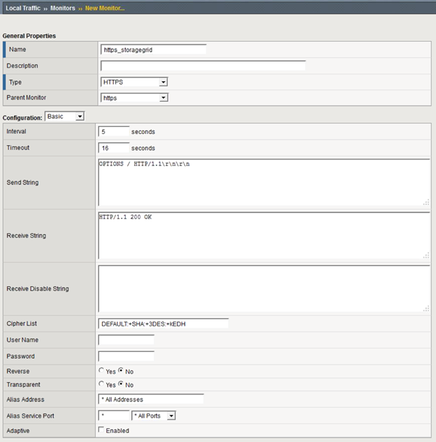 Page de configuration du moniteur