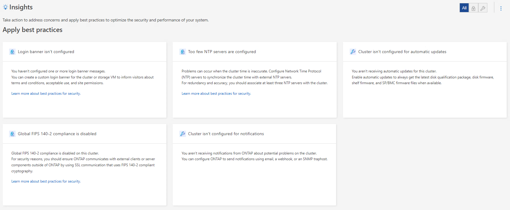 schermata della pagina delle informazioni di system manager