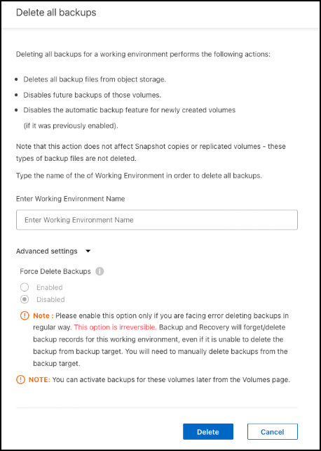 Uno screenshot che mostra l'opzione Elimina tutti i backup