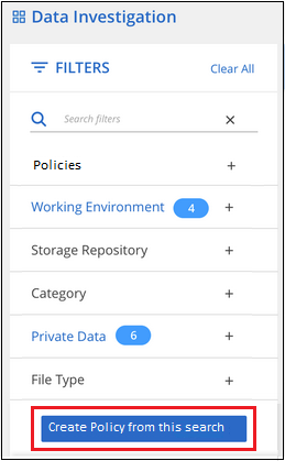 Una schermata che mostra come salvare una query filtrata come policy.