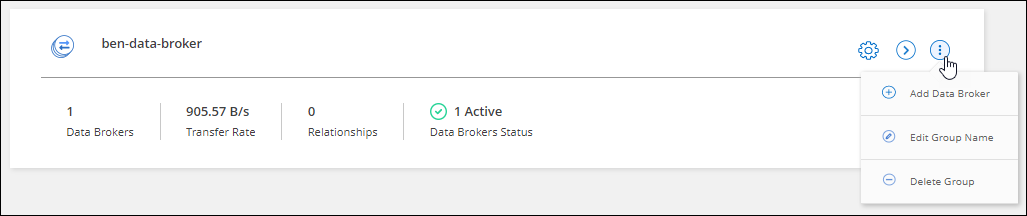 Una schermata del menu di azione disponibile per ogni singolo broker di dati in un gruppo.