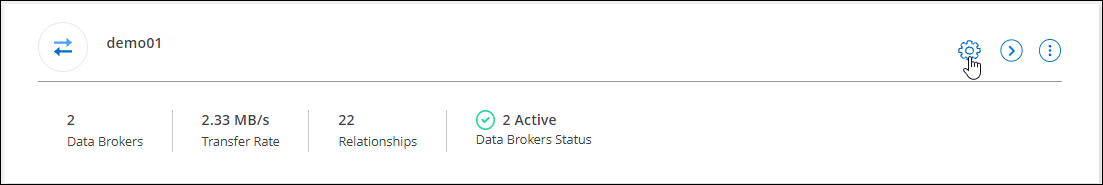 Una schermata che mostra l'icona Impostazioni per un gruppo di broker di dati.