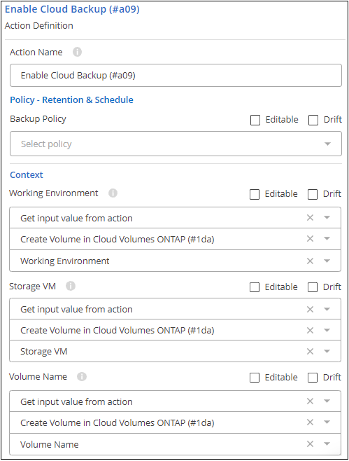 Una schermata della pagina per abilitare la funzionalità di backup per i volumi.