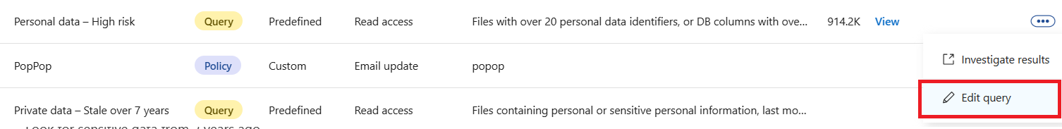 Uno screenshot che mostra la query Modifica salvata.